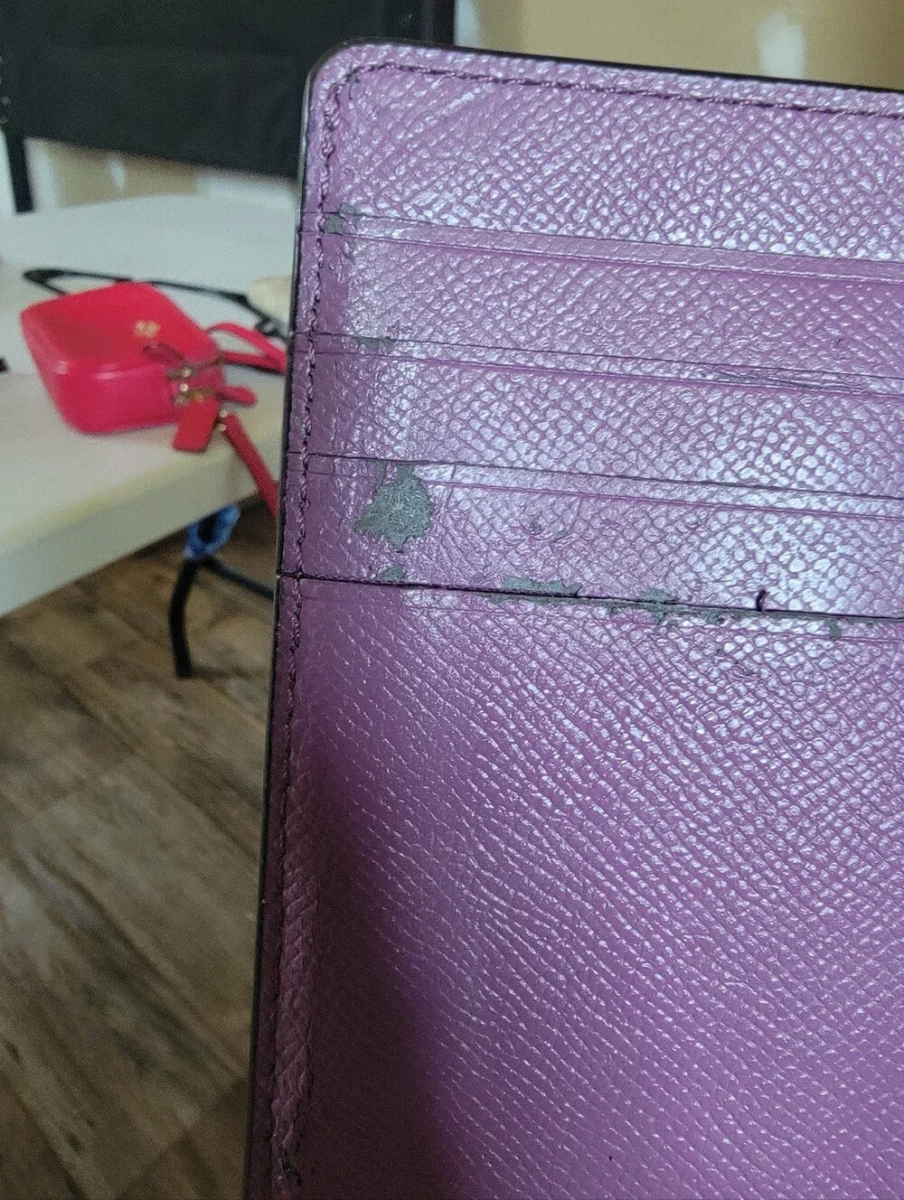 COACH Pebbled Leather Compact Wallet in Purple